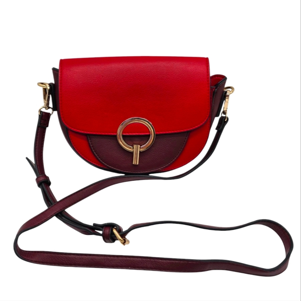 Chico's Red Vegan Leather Colorblock Crossbody Bag